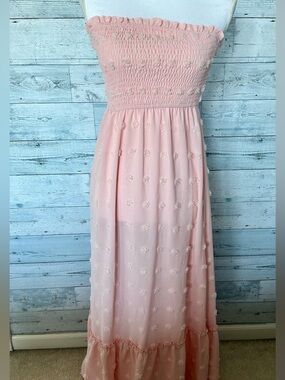 Strapless Pink Smocked Maxi Dress